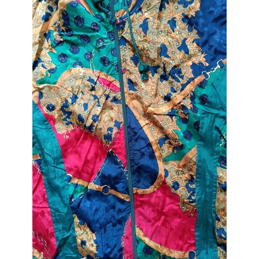 Vintage Windbreaker Jacket Women's Medium Green Baroque Full Zip Hooded 90s - Picture 2 of 8